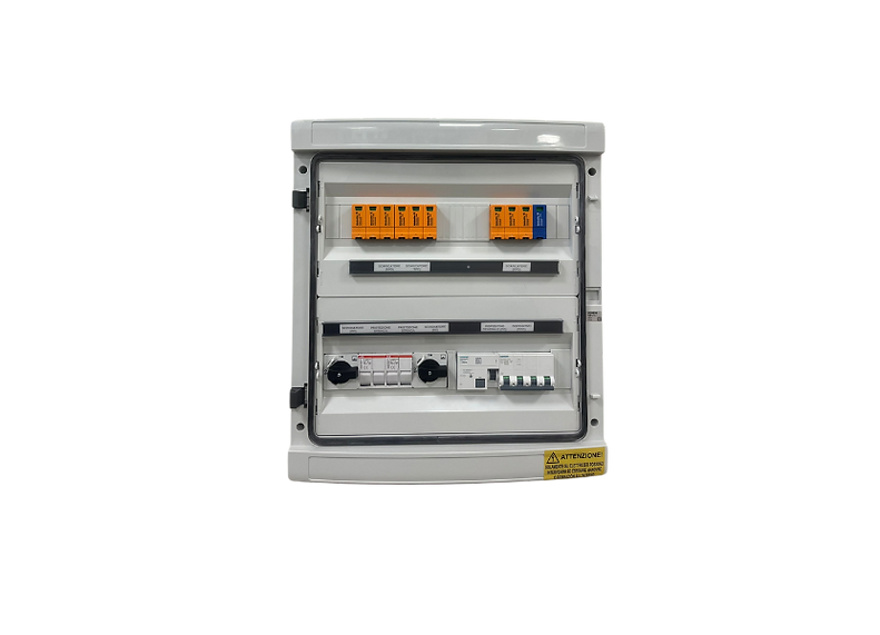 Icierre - Quadri Elettrici - ICR-TBTF 2/2 1000V-25A
LATO DC
Portafusibili 1000V 32 A+Fusibili 12/16A
Sezionatore 1000V
Scaricatore (SPD) 1000V
LATO AC
IMTD trifase 25A -300mA tipo A
Scaricatore (SPD) 400V